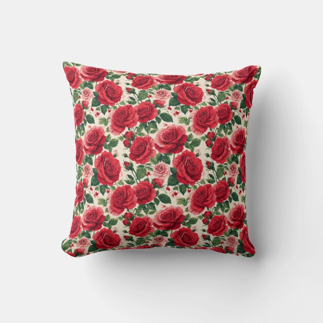 Vibrant Rose Pattern With Red And Pink Roses Cushion (Front)