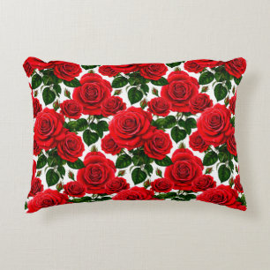 Vibrant Rose Pattern With Red And Pink Roses Decorative Cushion