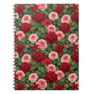 Vibrant Rose Pattern With Red And Pink Roses Notebook