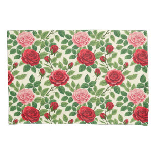 Vibrant Rose Pattern With Red And Pink Roses Pillowcase