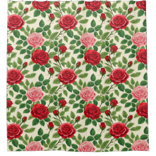 Vibrant Rose Pattern With Red And Pink Roses Shower Curtain