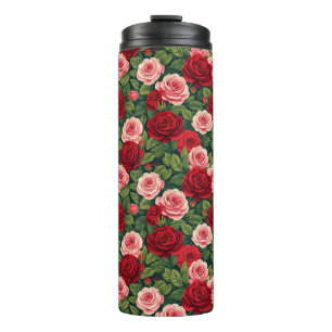Vibrant Rose Pattern With Red And Pink Roses Thermal Tumbler