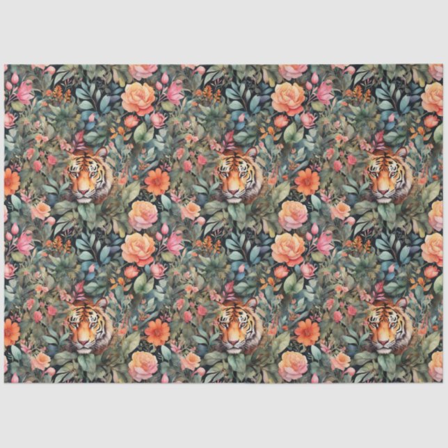 Vibrant roses and tigers jungle  tissue paper (Front)