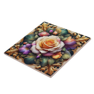 Vibrant Roses With Elegant Floral Design Ceramic Tile