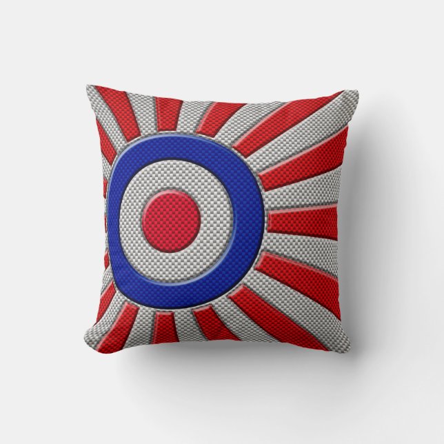 Vibrant Roundel Sunburst Design Carbon Fibre Style Cushion (Front)