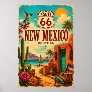 Vibrant Route 66 New Mexico Southwest Art Poster