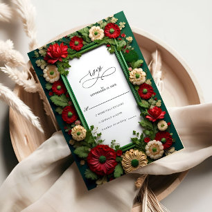 Vibrant Royal Green Bouquet Wedd Wedding RSVP Card