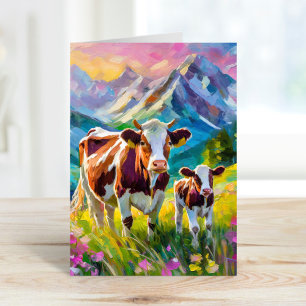 Vibrant Rural Landscape with Cows Card