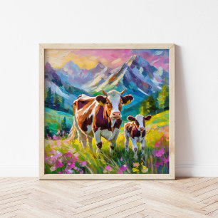 Vibrant Rural Landscape with Cows Poster