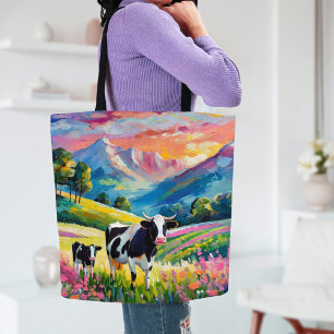Vibrant Rural Landscape with Cows Tote Bag
