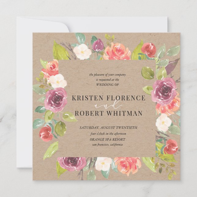 Vibrant Rustic Summer Floral Wedding Invitation (Front)