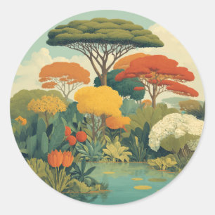 Vibrant Safari Jungle Scene Classic Round Sticker