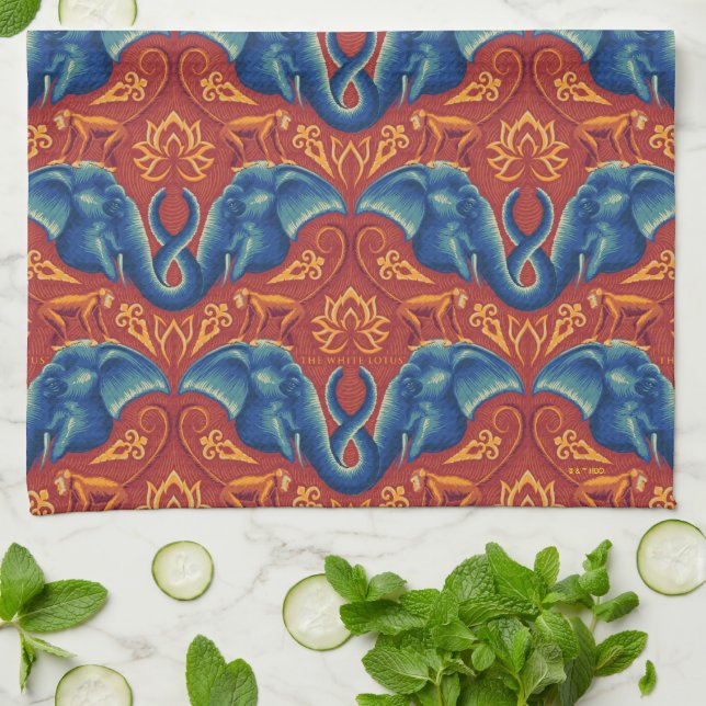 Vibrant Safari Tapestry Pattern - The White Lotus Tea Towel (Folded)