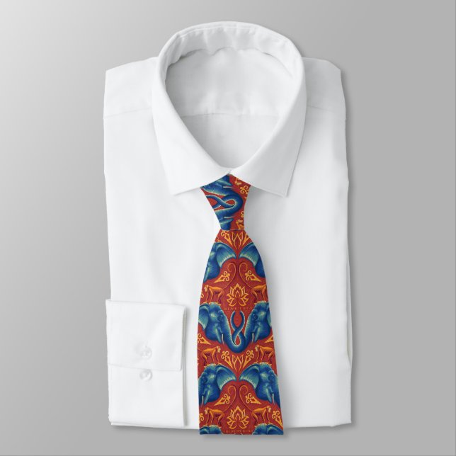 Vibrant Safari Tapestry Pattern - The White Lotus Tie (Tied)