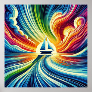 Vibrant Sailboat at Sunset Poster