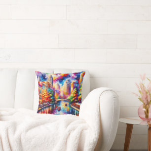 “Vibrant San Antonio Riverwalk with Riverboats" Cushion
