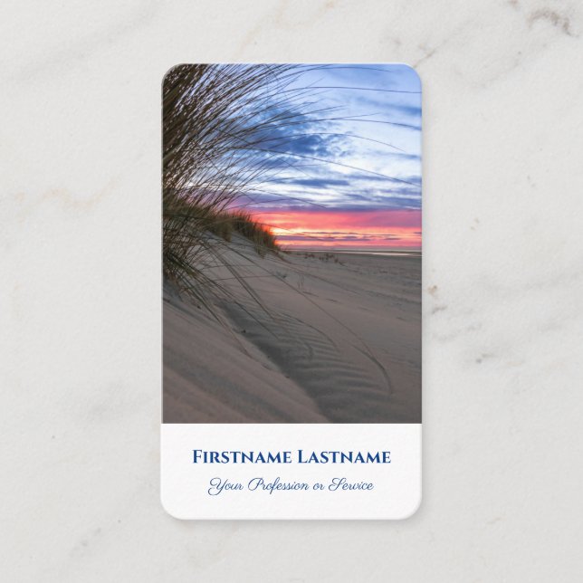 Vibrant sand dune beach sunset ocean travel agent business card (Front)