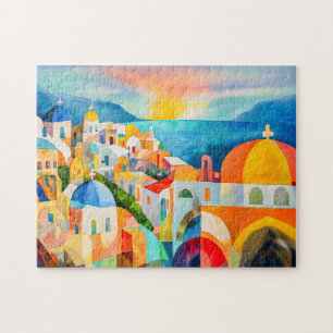 Vibrant Santorini with Colorful Domes Jigsaw Puzzle