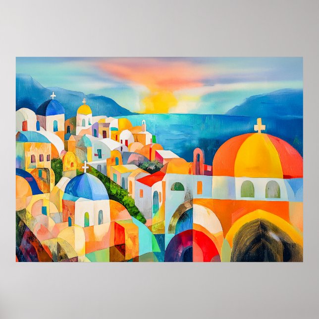 Vibrant Santorini with Colourful Domes Poster (Front)