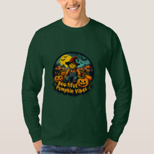 Vibrant Scarecrow and Pumpkin Halloween Decor T-Shirt