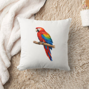 Vibrant Scarlet Macaw Parrot Watercolor Throw Cushion