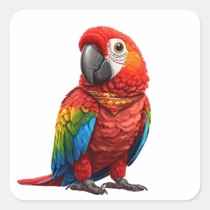 Vibrant Scarlet Macaw With Colourful Feathers Square Sticker