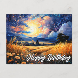 Vibrant Scenic Prairie Illustration Postcard