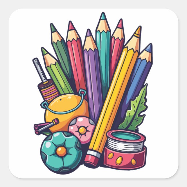 Vibrant School Supplies Square Sticker (Front)