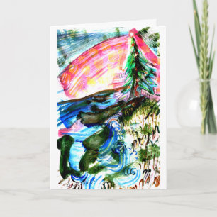 Vibrant Sea Coast Christmas Tree Card