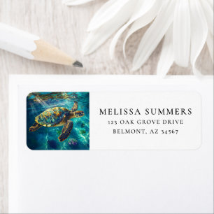 Vibrant Sea Turtle Art Return Address Label