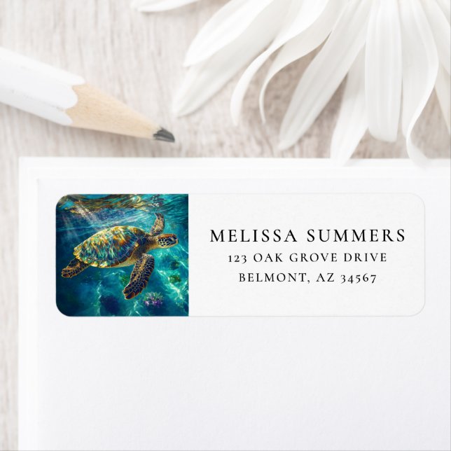 Vibrant Sea Turtle Art Return Address Label (Insitu)