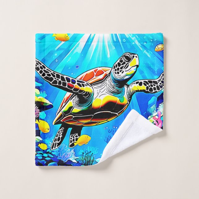 Vibrant Sea Turtle Dreamscape Bath Towel Set (Wash Cloth)