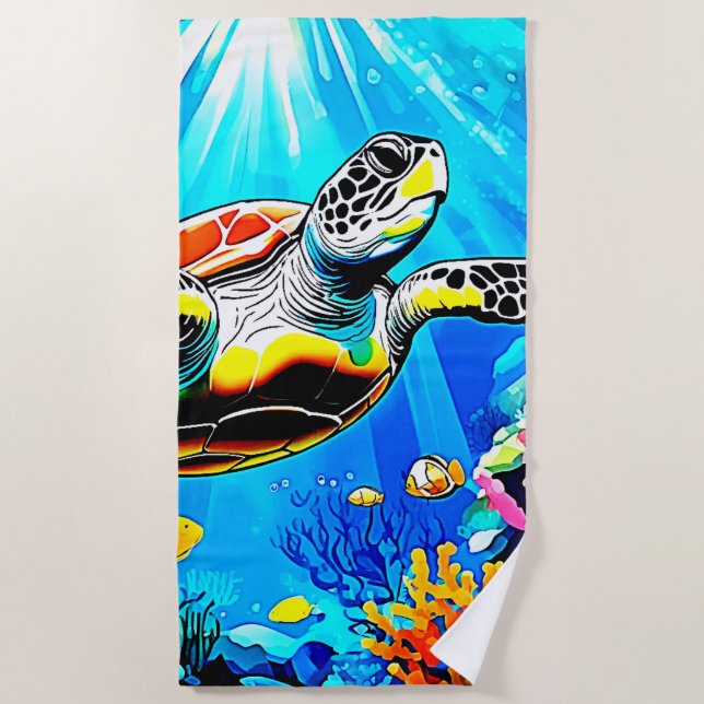 Vibrant Sea Turtle Dreamscape Beach Towel (Front)