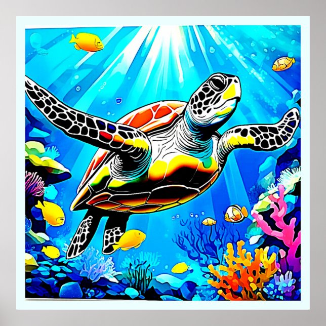 Vibrant Sea Turtle Dreamscape Poster (Front)