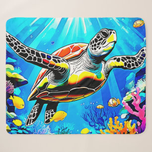 Vibrant Sea Turtle Dreamscape Sherpa Blanket