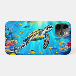 Vibrant Sea Turtle Reef Art iPhone 11 Pro Case