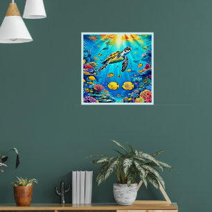 Vibrant Sea Turtle Reef Art Poster