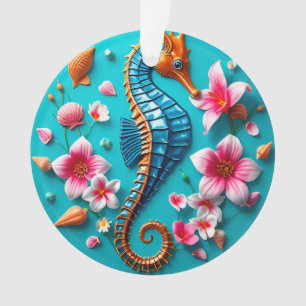 Vibrant Seahorse and Coral Reef Scene Ornament