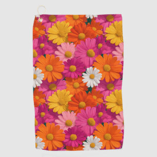 Vibrant Seamless Daisy Floral Pattern Golf Towel