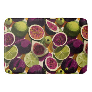Vibrant Seamless Pattern of Sliced Figs and Limes Bath Mat