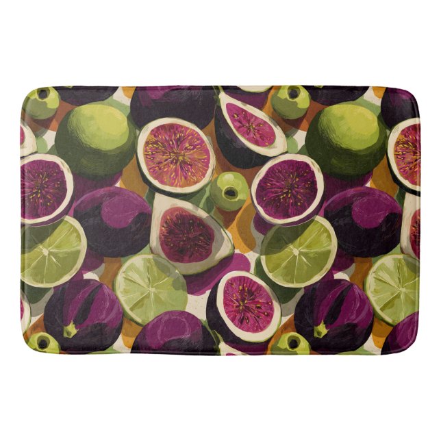 Vibrant Seamless Pattern of Sliced Figs and Limes Bath Mat (Front)