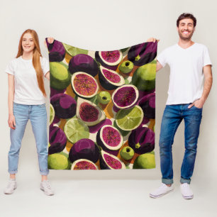 Vibrant Seamless Pattern of Sliced Figs and Limes Fleece Blanket
