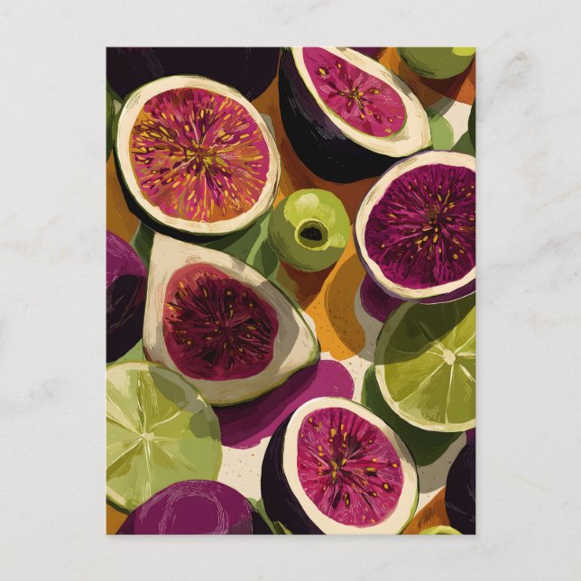 Vibrant Seamless Pattern of Sliced Figs and Limes Postcard (Front)