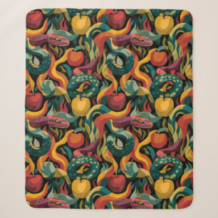 Vibrant Seamless Pattern with Snakes and Apples Sherpa Blanket