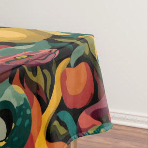 Vibrant Seamless Pattern with Snakes and Apples Tablecloth