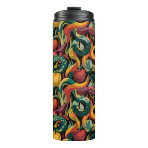 Vibrant Seamless Pattern with Snakes and Apples Thermal Tumbler