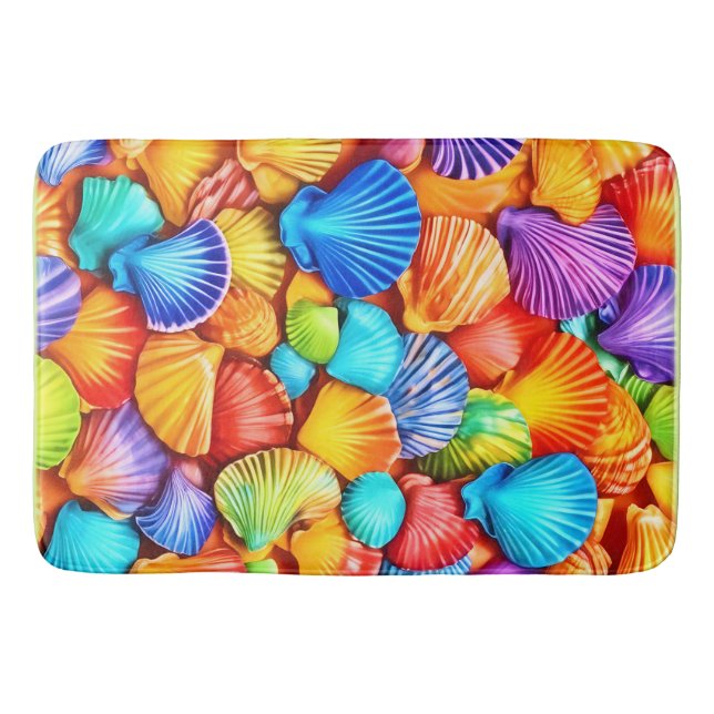 Vibrant Seashell Symphony Art Bath Mat (Front)