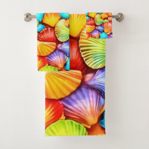 Vibrant Seashell Symphony Art Bath Towel Set