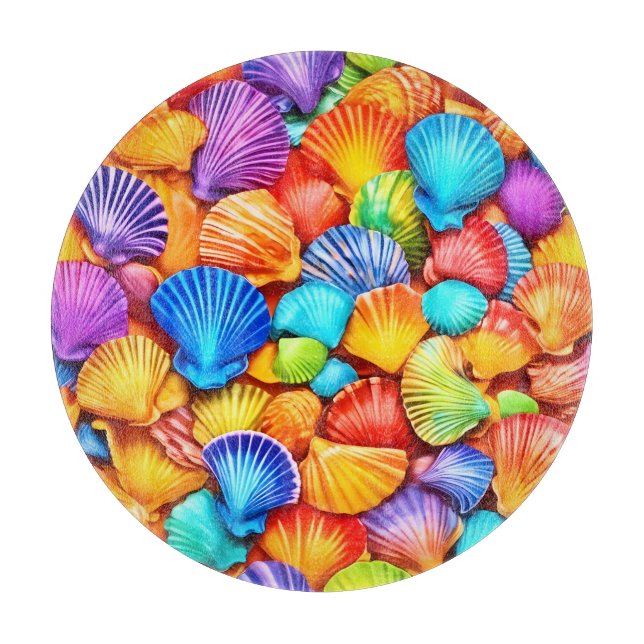 Vibrant Seashell Symphony Art Cutting Board (Front)