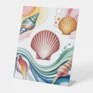 Vibrant Seashell Watercolor Art Print Pedestal Sign